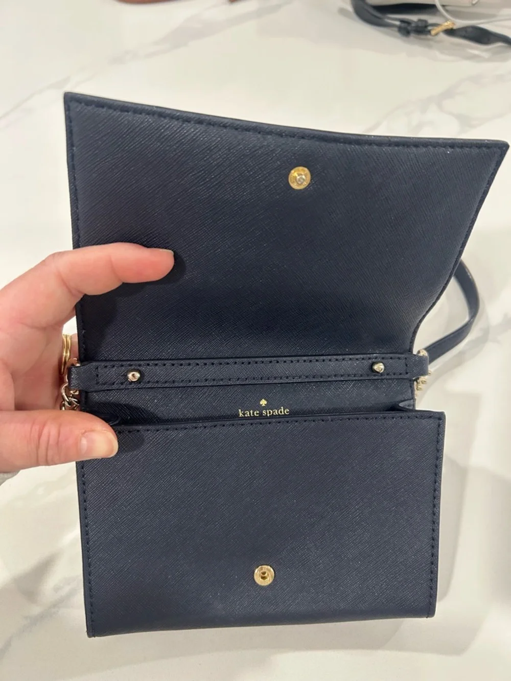 kate spade Navy Perforated Leather Crossbody with Gold Chain - Picture 2 of 4